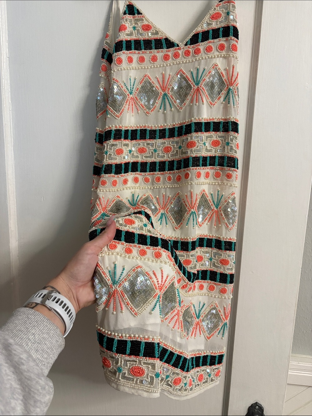 RAGA Beaded Sequin Mini Dress XS – Coral Turquoise Black – Fully Embellished